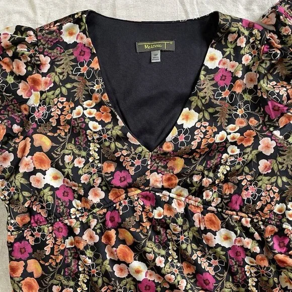 Melonie T Womens 3/4 Sleeve Floral Fit & Flare Midi Dress Petite 14‎ Black Spice - Picture 4 of 12